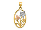 14k Tri-color Gold Diamond-Cut Oval Floral Pendant