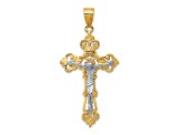 14K Yellow and White Gold INRI Fleur De Lis Crucifix Pendant