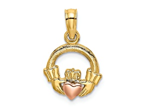 14K Yellow and Rose Gold Claddagh with Heart Charm