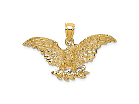 14k Yellow Gold Textured Eagle with Wings Spread Pendant