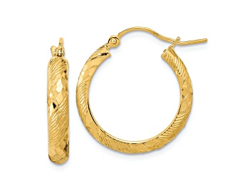 Picture of 14K Yellow Gold 13/16" Polished Textured and Diamond-Cut Fancy Patterned Hoop Earrings