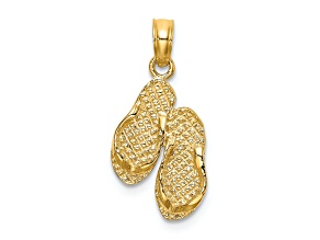 14k Yellow Gold 3D Textured Reversible Sanibel Island Double Flip-Flop Charm