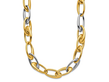 Picture of 14k Yellow Gold and 14k White Gold Polished Tapered Oval Link 18 Inch Necklace