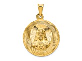 14K Yellow Gold Polished Diamond-cut Sagrado Corazon Circle Pendant