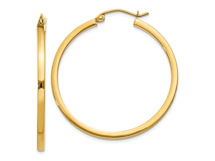 10k Yellow Gold 1 3/8" Square Tube Hoop Earrings