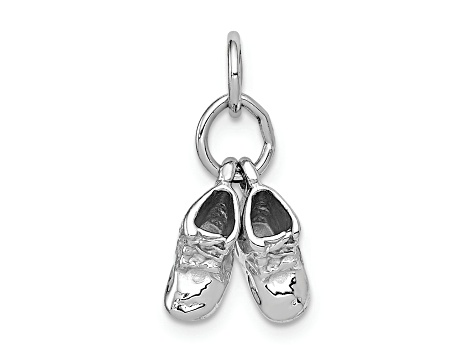 Rhodium Over 14k White Gold 3D Moveable Baby Shoes Charm