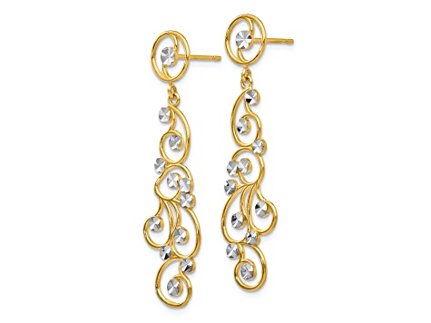 14k Two-tone Diamond-cut Filigree Dangle Earrings