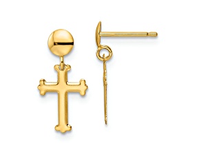 10k Yellow Gold Polished Cross Dangle Earrings