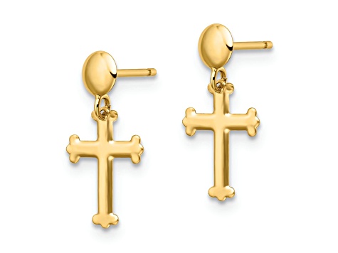 10k Yellow Gold Polished Cross Dangle Earrings