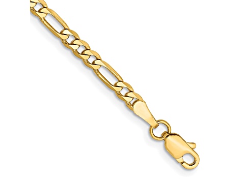14K Yellow Gold 3mm Flat Figaro Chain Bracelet - 16M3TC | JTV.com