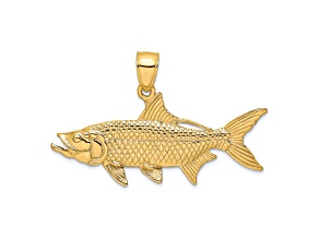 14k Yellow Gold Textured 3D Oxeye Tarpon Fish Charm