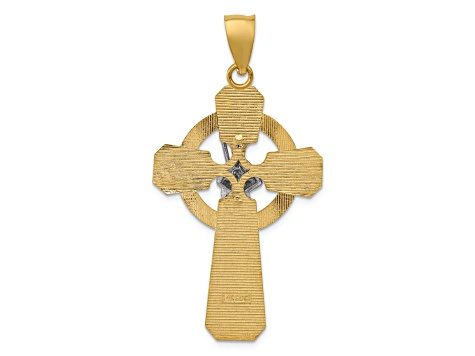 14k Yellow Gold and 14k White Gold Textured and Brushed St. Patrick Celtic Cross Pendant