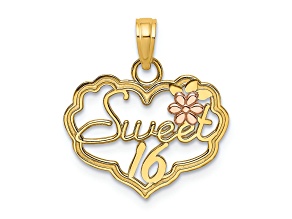 14k Two-tone Gold Sweet 16 Heart with Flower Charm