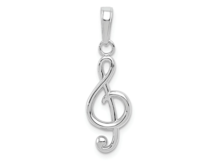 Rhodium Over 14k White Gold Polished Open-Backed Treble Clef Pendant