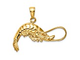 14k Yellow Gold 3D Polished and Textured Shrimp Pendant