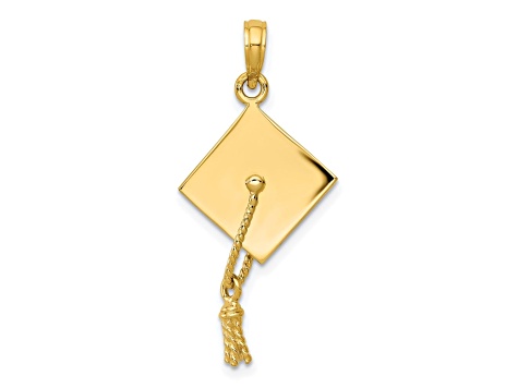 14K Yellow Gold Solid Polished 3-D Graduation Cap Pendant