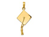 14K Yellow Gold Solid Polished 3-D Graduation Cap Pendant