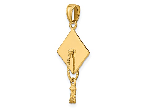 14K Yellow Gold Solid Polished 3-D Graduation Cap Pendant