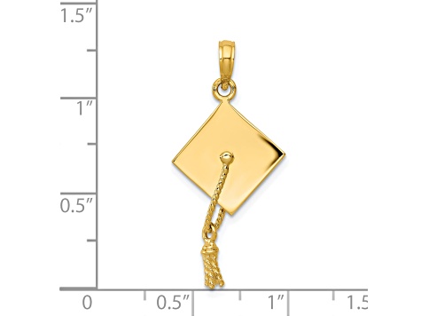 14K Yellow Gold Solid Polished 3-D Graduation Cap Pendant