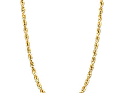 14k Yellow Gold Solid 7mm Diamond-Cut Quadruple Rope 20 Inch Chain