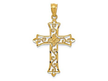 Picture of 14k Yellow Gold Diamond-Cut and Textured Cross Pendant