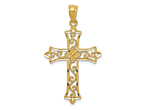 14k Yellow Gold Diamond-Cut and Textured Cross Pendant