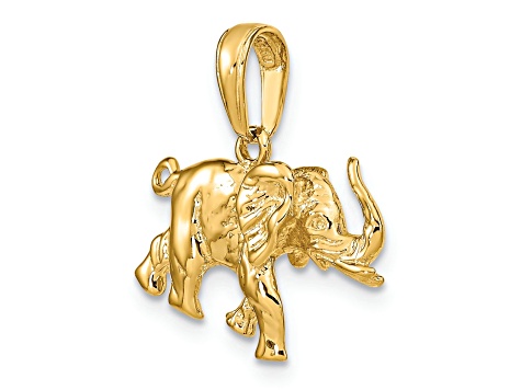 14k Yellow Gold 3D Polished Elephant Pendant