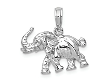 Picture of Rhodium Over 14k White Gold 3D Polished Elephant Pendant