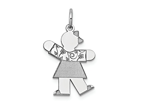 Rhodium Over 14k White Gold Satin Small Girl with Bow Charm