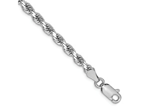 Rhodium Over 10k White Gold 3.25mm Diamond-Cut Rope Link Bracelet