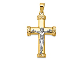 14k Two-tone Gold Textured Crucifix Pendant