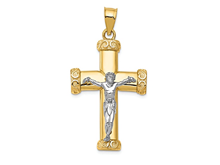 14k Two-tone Gold Textured Crucifix Pendant 16NWYA JTV