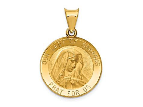 14k Yellow Gold Polished and Satin Our Lady of Sorrows Medal Pendant