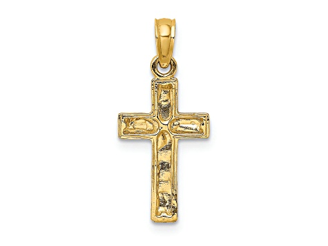 14K Yellow Gold 2-D Polished Textured Cross Charm Pendant