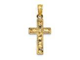 14K Yellow Gold 2-D Polished Textured Cross Charm Pendant