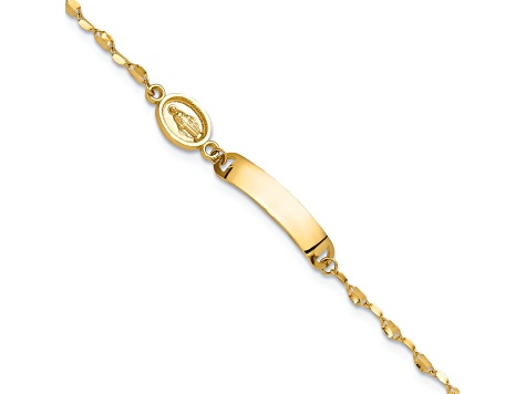 14k Yellow Gold Polished Miraculous Medal Children's ID Bracelet