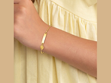 14k Yellow Gold Polished Miraculous Medal Children's ID Bracelet