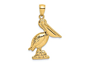 14k Yellow Gold 3D Textured Pelican Standing Charm
