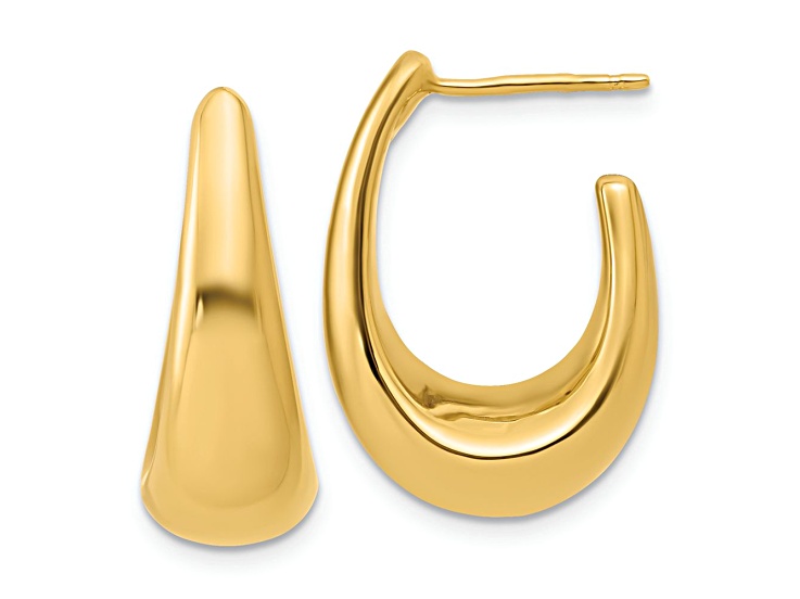 14K Yellow Gold Polished Hollow J-Hoop Post Earrings