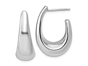 Rhodium Over 14K White Gold Polished Hollow J-Hoop Post Earrings