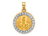 14k Yellow Gold with Rhodium Over 14k Yellow Gold Satin and Polished St Anthony Medal Circle Pendant
