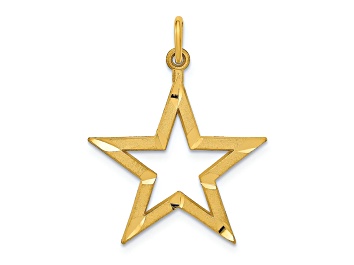 Picture of 14k Yellow Gold Diamond-Cut and Brushed Star Pendant