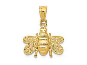 14k Yellow Gold Polished and Textured Bee Pendant