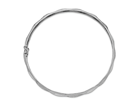 Rhodium Over 14K White Gold Polished Satin Diamond-cut Flexible Bangle