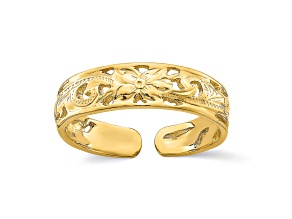 14K Yellow Gold Adjustable Flower with Leaf Trim Toe Ring