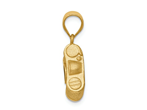 14k Yellow Gold Polished, Brushed and Textured Black Enameled Camera Pendant