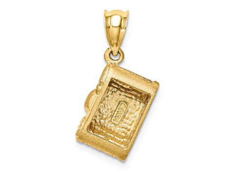 14k Yellow Gold Polished, Brushed and Textured Black Enameled Camera Pendant