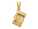 14k Yellow Gold Polished, Brushed and Textured Black Enameled Camera Pendant