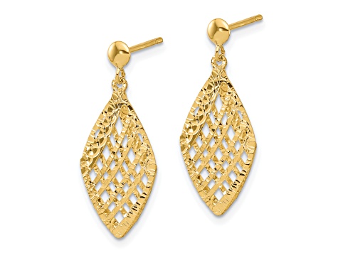 14K Yellow Gold Polished Diamond-cut Post Dangle Earrings