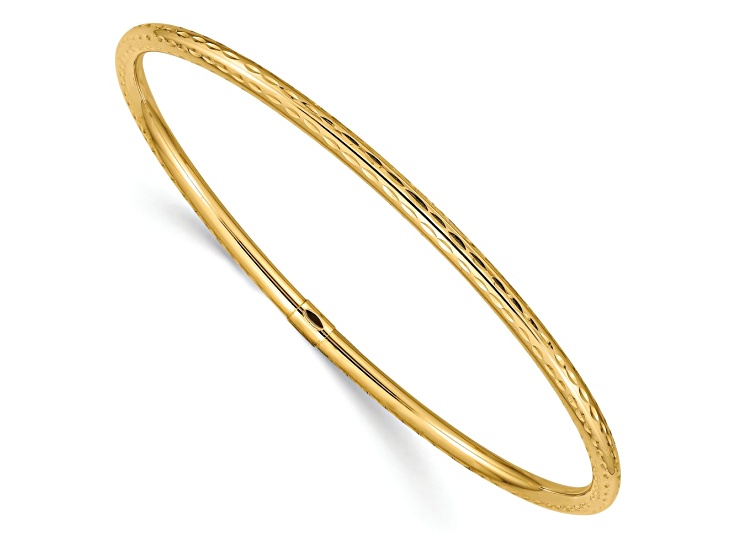 14k Yellow Gold 3mm Diamond-Cut Tube Slip-on Bangle - 16QZXA 14k Yellow Gold 3mm Diamond-Cut Tube Slip-on Bangle - 16QZXA